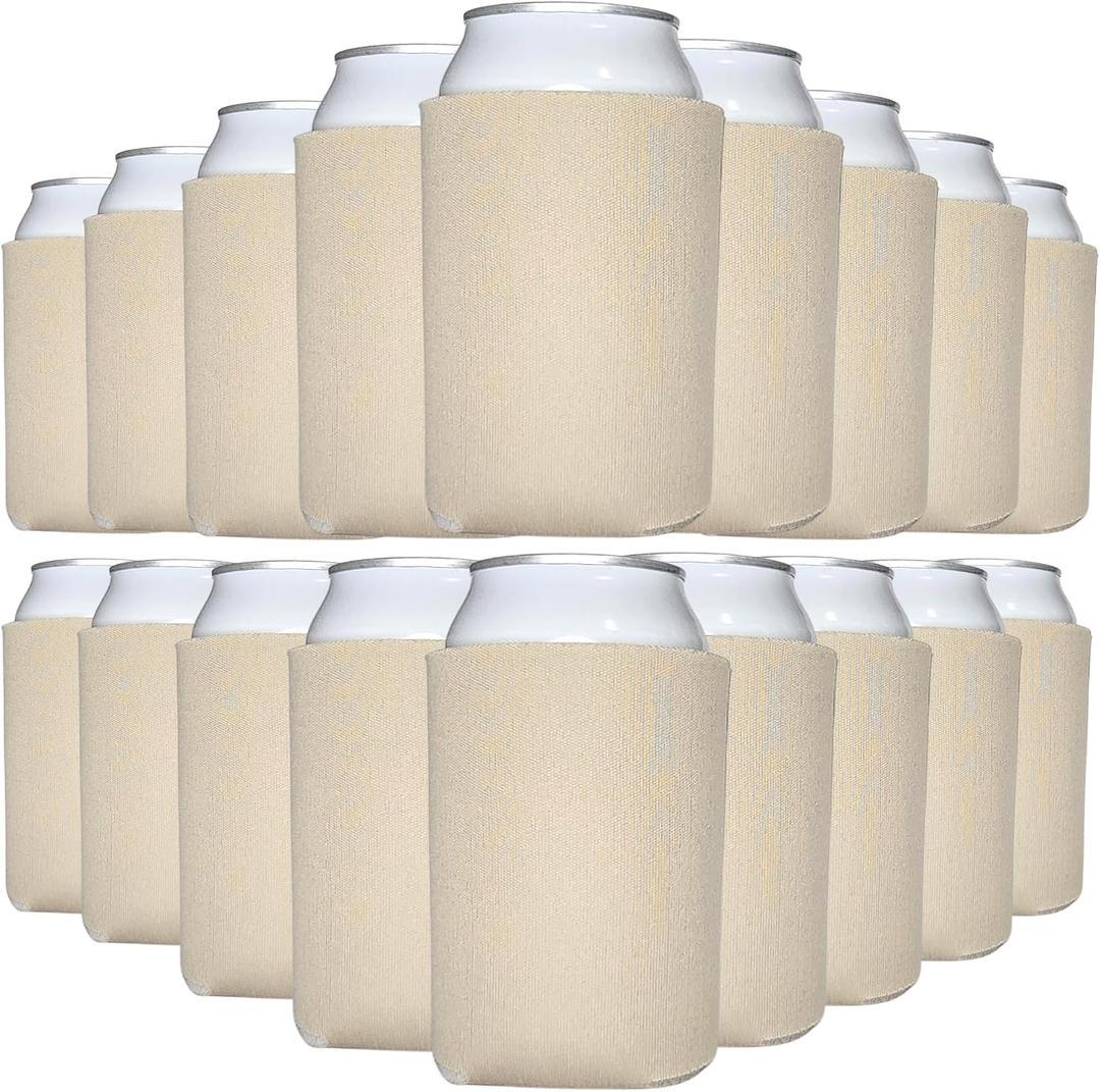 TahoeBay Bulk Blank Beer Can Cooler Sleeves (50-Pack) Sublimation Blanks for Vinyl Plain Soft Foam Can Sleeves Coolers for Soda Cans & Bottles Black, White, Assorted Solid Color (Champagne Beige)