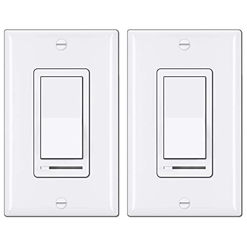 BESTTEN 2 Pack Dimmer Light Switch, Universal Lighting Control, Single Pole or 3 Way, Compatible with LED Dimmable Lamp, CFL, Incandescent, Halogen Bulb, Decorator Wallplate Included, UL Listed, White