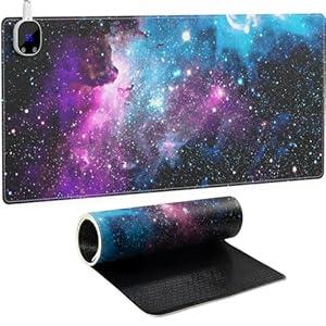 HAOCOO 4-Levels Heated Mouse Pad Hand Warmer, PU Leather Big Mouse Pad for Desk, Non-Slip Base Keyboard Matt, Smart Digital Display Auto-Off Desk Pad Mat for Home & Office