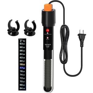 PULACO 100Watt Aquarium Heater for 15-25 Gallon Fish Tank, Adjustable Submersible Heater Thermostat with Thermometer Strip and Suction Cup