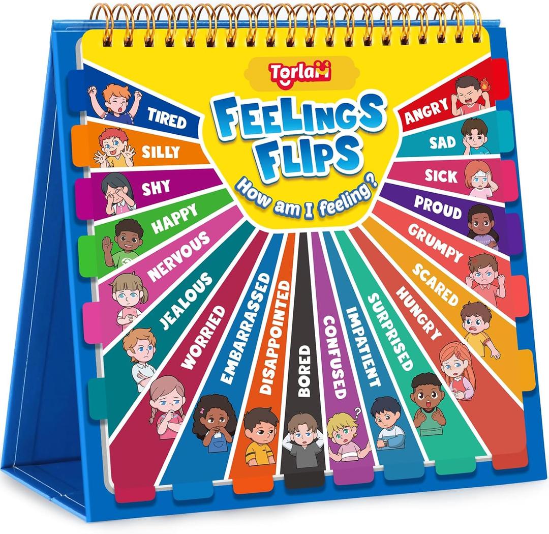 Torlam Feelings Wheel Emotions Book,Calming Down Corner Items Feelings Chart for Kids,Social Emotional Regulation Tools,Emotion Wheel Flip Book,Autism Must-Have ADHD Tools for Kids Classroom Preschool