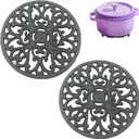 2 Pack Cast Iron Metal Trivet, Heavy Duty Trivet Rack for Hot Pots and Pans, 4.6 Inch Round Vintage Teapot Stands Holders for Countertop, Dining Table, Farmhouse Decoration with Rubber Peg