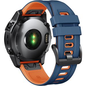 ANCOOL Compatible with Garmin Fenix 7X Band, 26mm Soft Silicone Watch Band Replacement for Fenix 5X/Fenix 6X/Fenix 5X Plus/Fenix 6X Pro/Fenix 3/Fenix 3HR SmartwatchDark Blue/Orange