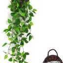 ANZOME Artificial Hanging Plants with Basket, 3.5ft Faux Ivy Vine for Wall Decor, Real-Touch Fake Greenery for Bedroom Aesthetic, Farmhouse Woven Wood Pot & Hooks Included (Indoor/Outdoor Ready) (Dark Brown+chain Ivy)