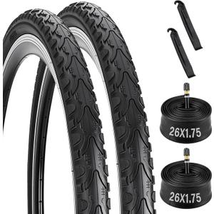 2 Pack 26X1.75 Bicycle Tire, Folding 26X1.75 Mountain Bike Tires with Schrader Valve and 2 Tire Levers, Replacement for Road/Street//MTB/Cruiser Bike Tires and Tubes 26 x 1.75 26x1.95 26x2.0