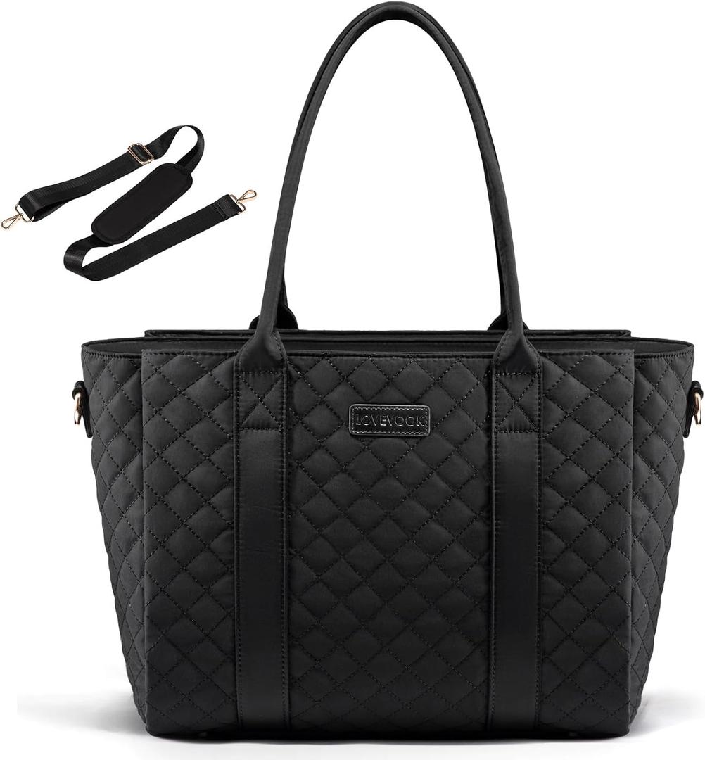 LOVEVOOK Teacher Tote Bag for Women, Quilted Work Tote Nurse Laptop Bag, Large Computer Shoulder Bags with Zipper for Travel