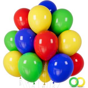 Red Blue Green Yellow Balloons 100 Pack 12 Inch Matte Blue Yellow Red Green Latex Balloon for Carnival Circus Balloon arch Kids Birthday Baby Shower Party Decorations