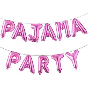 16 inch Pajama Party Balloons Banner Girls Sleepover Birthday Party Decoration Slumber Parites Banner Colorful Balloons Backdrop (PAJAMA PARTY Rose Red)