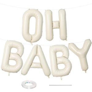 40 Inch Beige OH BABY Balloon for Baby Shower, Large Cream White Oh Baby Balloons Letters with Ribbon, Neutral Ivory Alphabet Oh Baby Balloon Banner Sign for Gender Reveal Backdrop Party Decorations