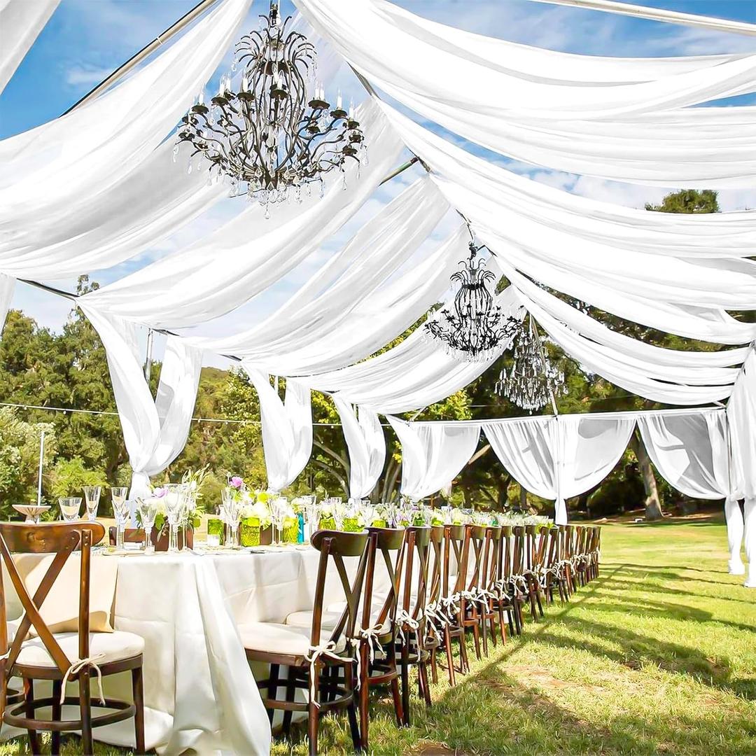 fani 6 Panels White Wedding Ceiling Drapes 5ftx40ft Ceiling Drapes Chiffon Fabric Arch Draping Sheer Curtains Soft Drapery Draping Wedding Ceiling Decorations for Party Ceremony Stage Swag