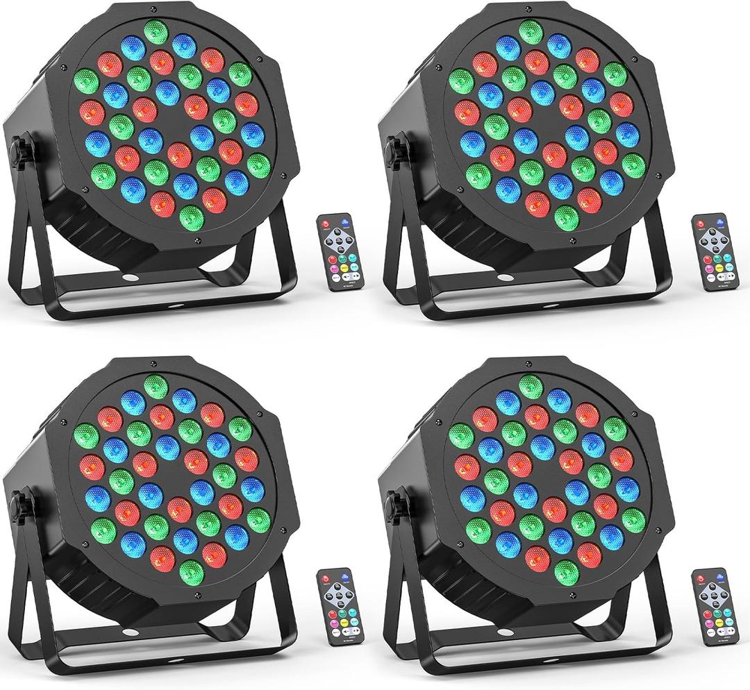 36LED Stage Par Light RGB Par Light DMX Lighting Stage Uplights for Events Music Dances Shows Party Wedding Church School Christmas Club (4 Packs)
