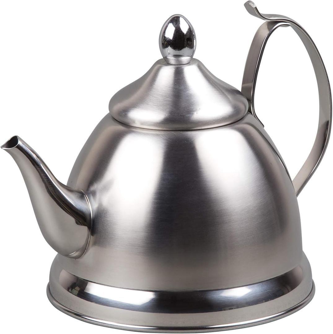 Creative Home Nobili-Tea 1.0 Quart Stainless Steel Tea Kettle with Infuser Basket and Aluminum Capsulated Bottom for Even Heat Distribution, Satin Finish