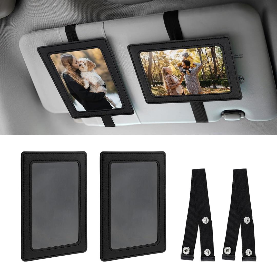 CARFIB 2pcs Car Picture frame Sun Visor Photo Frame Leather Display Memorial Pictures for Couple Family Universal Vehicle Personalized Decor Black