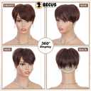 BECUS Short Brown Hair Topper for Women with Thinning Hair Clip in Pixie Cut Hairpiece with Bangs Natural Look (Dark Brown)