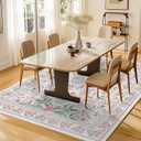 Washable Purple Green Area Rug 5'7' Boho Large Living Room Rug Lilac Lavender Floral Non-Slip Soft Oriental Vintage Color Bedroom Carpet Dining Room Nursery Home Office Indoor Decor