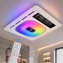 Smart 5-in-1 Bathroom Exhaust Fan with Light, 180 CFM, 1.0 Sone Quiet Vent Fan, 7 LED Colors & Nightlight, Heater, Bluetooth Speaker & Remote Control for Heating, Ventilation, and Music