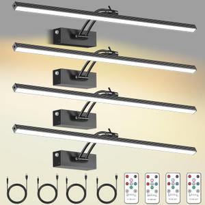 4 Pack Picture Lights for Wall, 23in Art Lighting for Paintings Cordless, 6400mAh Rechargeable Battery Operated Picture Light with Remote Dimmable and Timer for Artwork, Gallery, Display, Black