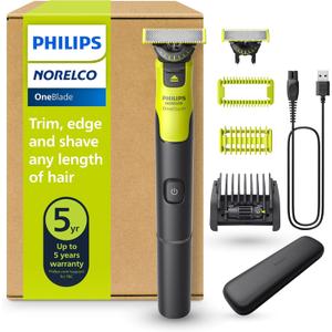 Philips Norelco OneBlade 360 with Connectivity Hybrid Face + Body, Electric Beard Trimmer, Shaver and Body Groomer with 360 Blade Tech, 1x360 Blade, 5-in-1 Comb, Body Kit, Travel Case, Model QP4631/90 (Black/Lime Green)
