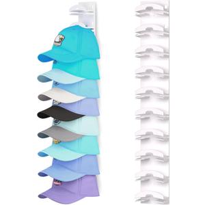 Hat Organizer for Baseball Caps, Hat Rack for Wall with Strong Adhesive Hold up to 10 Hats, Hat Hanger Holder Display for Door Closet, Cap Organizer Storage Multilayer Two Mounting Option(White)