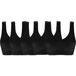 Women's Seamless Wire-Free Bra with Removable Pads (Large, 4 Pack Black Black Black Black)