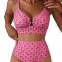 Herseas Women's O Ring Bikini Sets 2 Pieces Floral Print Swimsuits High Waisted Bathing Suits (Large)