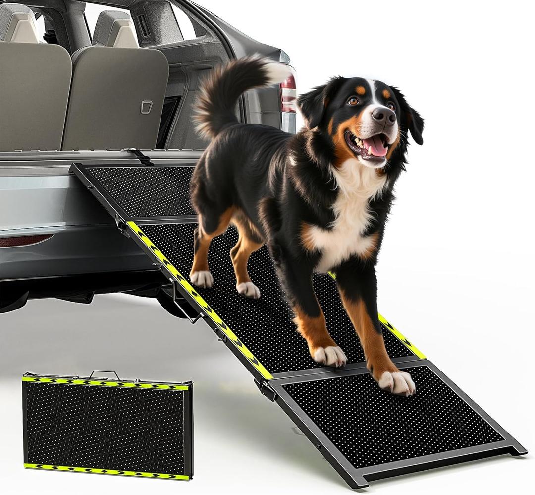 67''L & 20''W Dog Ramp for Car - Portable Extra Wide Pet Ramp for Medium & Large Dogs with Non-Slip Rug Surface, Dog Steps Stair for Car SUV/Truck/RV/High Bed, Up to 200LBS, Black