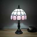 Tiffany Style Table Lamp - 8" Pink Stained Glass Handmade Decor for Home, Office, Bedroom & Living Room - 8 x 8 x 14.9 Inches