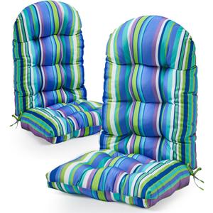 Adirondack Chair Cushion, High Back Patio Cushions with Adjustable Ties, 48.8x20.4x4.3, Waterproof Tufted Pillow, Fade Resistant Seat Rocking Chair Cushion for Indoor/Outdoor, Stripe Blue, 2