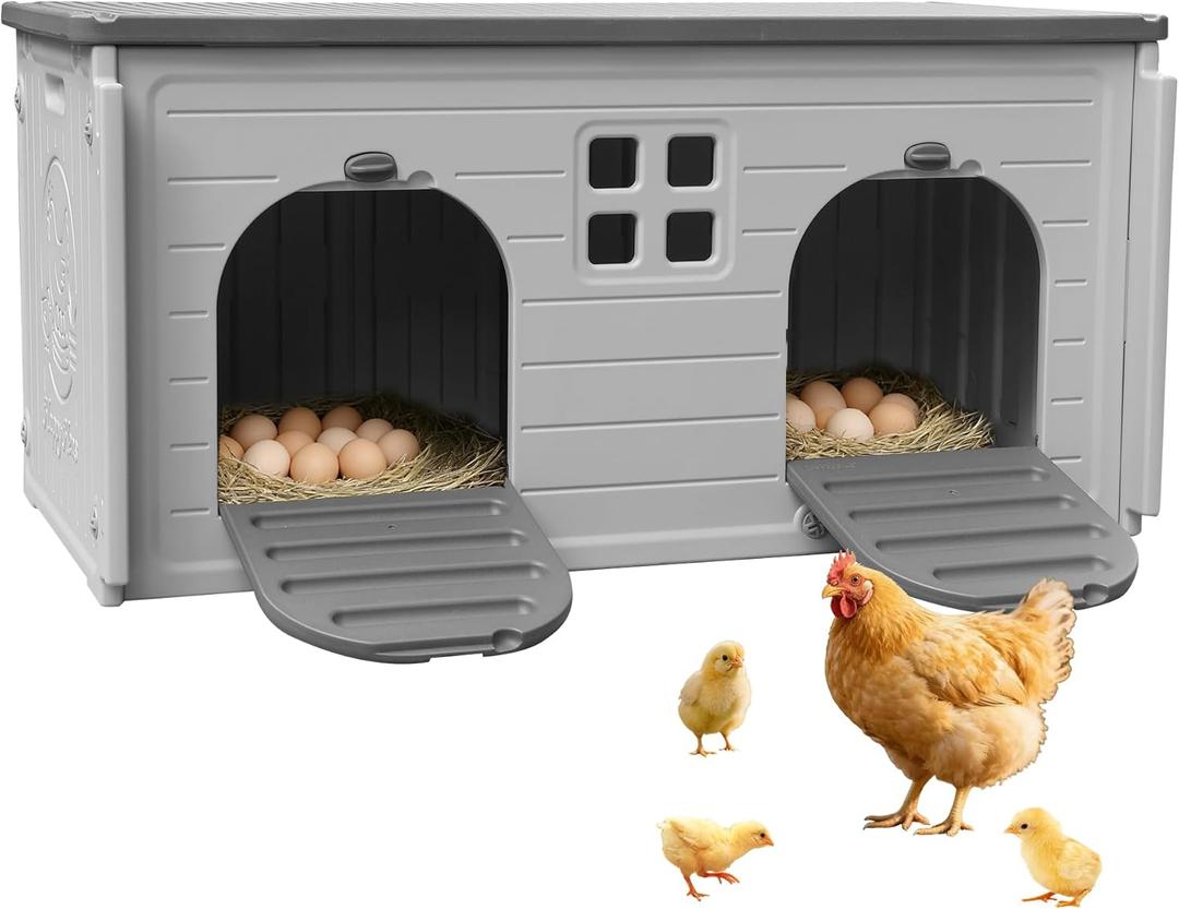Plastic Chicken Coop with 2 Holes, Large Outdoor Nesting Box for Laying Eggs, Waterproof Chicken House, Easy Assemble & Clean for Duck Rabbit Poultry Shelter