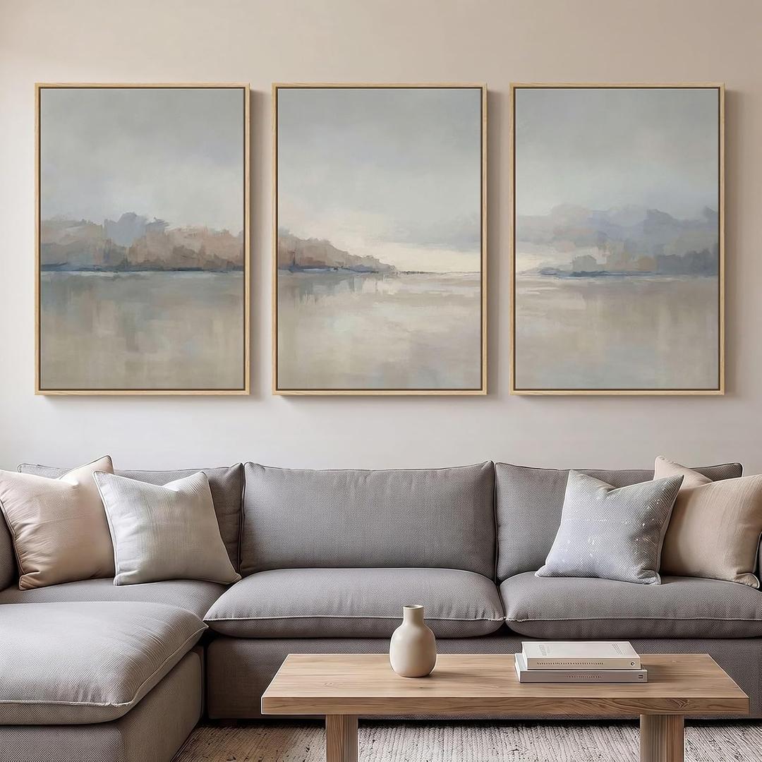 Large Framed Abstract Landscape Wall Art for Living Room, 3 Piece Set 24x36
