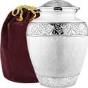 Trupoint Memorials Cremation Urn for Ashes for Women Female, Urns for Human Ashes Male, Engraved Mother of Pearl Funeral Urn for Adult Man, Silver Lining Large White