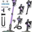 Cordless Vacuum Cleaner, 10 in 1 Stick Vacuum with Powerful Suction, Hose, Green LED Light, Anti-Tangle Brush, Lightweight Rechargeable Vacuum Cleaner for Home, Hardwood Floors, Carpets (Purple)