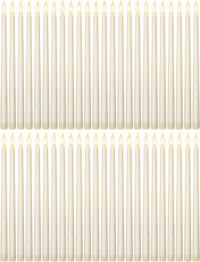 Funtery 48 Pcs Flameless LED Taper Candles 11 Inch Battery Operated Candles Bulk LED Candlesticks Fake Candle Flickering Flames for Christmas Church Wedding Party (Ivory, Classic)