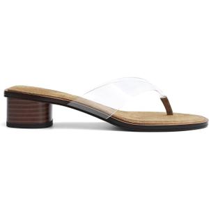 Heeled Flip Flops for Women Square Open Toe Chunky Block Heel Sandals Slip on Casual Comfortable Summer Mules Shoes (Beige), Size 8.5