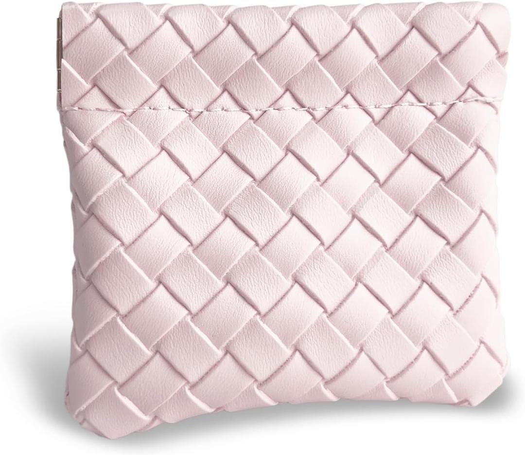 2 x Wuflyover Kiss Lock Coin Purse Compact & Portable, Secure Closure, Stylish Woven-Look Design (Pink, M)