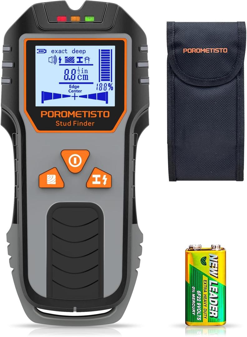 6-in-1 Stud Finder Wall Scanner, POROMETISTO DSF01 Wall Stud Finder with Electric Wire Finder, Deep Scan Stud Sensor for drywall, Wood, Plaster Walls, Metal, AC Wire, Magnetic, Joists, Pipes