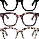 3 Pack Oversized Reading Glasses for Women Men with round Frame Fashion Blue Light Blocking Computer Readers (2)