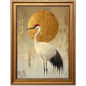 Framed Japanese Zen Crane Wall Art 16x24in