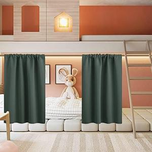 RYB HOME Small Curtains for Bathroom Windows, Blackout Blinds Shades for Bedroom Dorm Storage Cabinet Door Basement Farmhouse Decor, W 34 x L 36 inches, Dark Green, 2 Panels