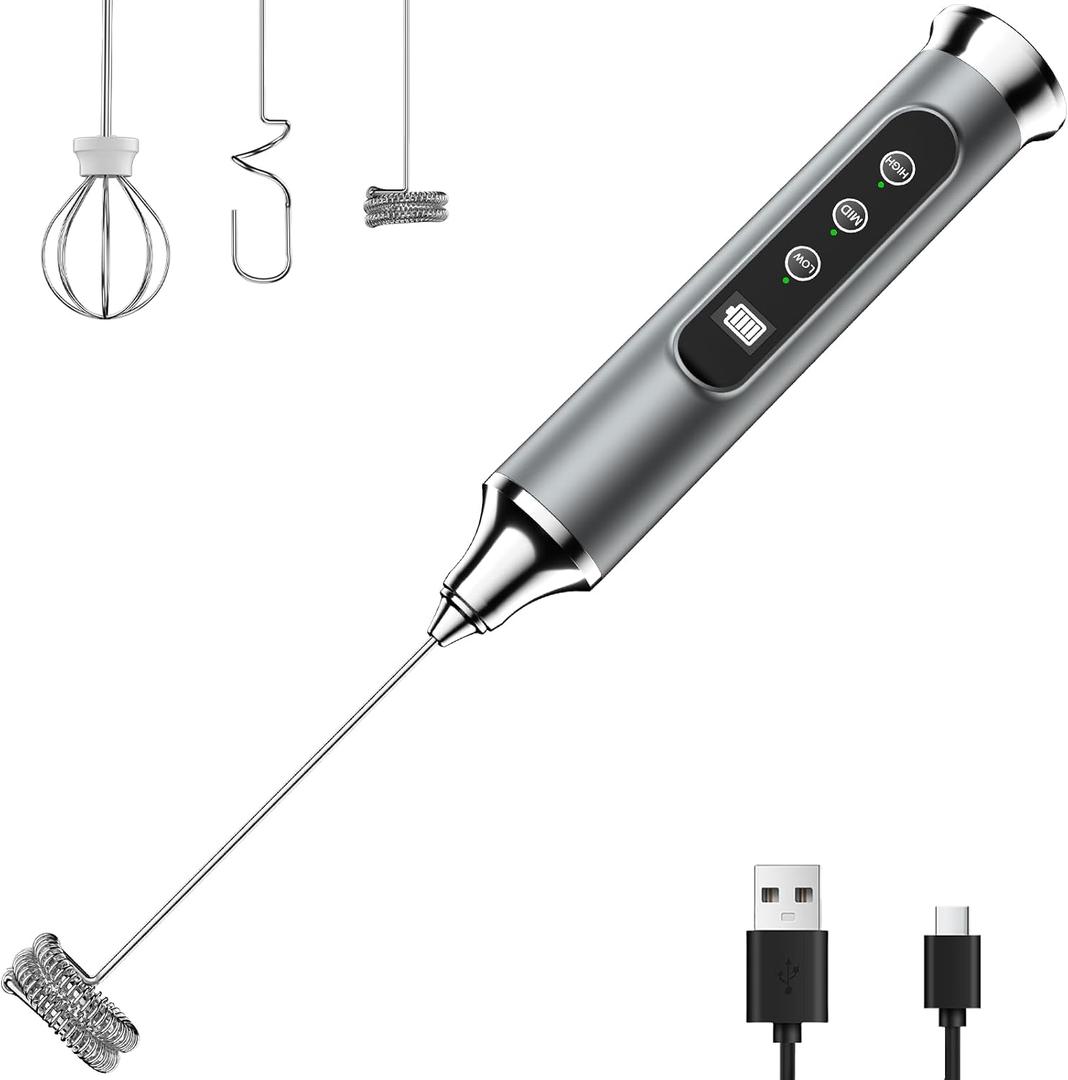 YUSWKO Milk Frother Wand for Coffee, Milk Frother Handheld Coffee Frother, Rechargeable Drink Mixer, Waterproof Electric Whisk