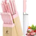 Kitchen Knife Set,14-Piece Pink Triple Riveted Cooking Knife Set, High Carbon-Stainless Steel Knife Block Set,Razor-Sharp Knife Set with Wood Block, Cutlery Chef Knives Set,Dishwasher Safe (Pink)