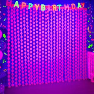 Mega-L Glow in The Dark Party Supplies, 2 Pack Neon Party Decorations 3.3 x 6.6 ft Fuchsia Round Tinsel Foil Fringe Curtains, Photo Booth Prop Backdrop Streamer Birthday Party Decor