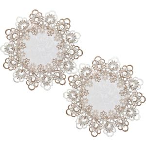 Embroidered Doilies for Tables, 2 Pcs 16 Inch Round Lace Doilies for Furniture Neutral Earth Tones Beige Lace Placemats Vintage Macrame Table Topper for Home Kitchen Coffee Table Dresser Tea Party