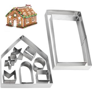 Gingerbread House Cookie Cutter Set - 3D Christmas Cookie Cutters - 10Pcs Gingerbread House Kit for Christmas, Halloween, Holiday, Winter (Gift Package)