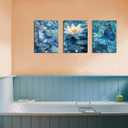 Arjun Blue Abstract Butterfly Canvas Wall Art Water Lily Painting Zen Stones White Lotus Flower Teal Turquoise Pictures Framed for Living Room Bedroom Bathroom Spa Salon Home Office Wall Decor (12"x16"x3 Panels)
