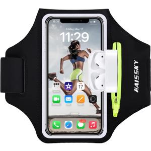 Cell Phone Running Armband with Zipper Pocket Armband Case Running Holder for iPhone 16 Pro Max/15/14 Pro Max/13/12 /11 Pro Max/XS/XR,Galaxy S20 S10,Sweatproof Arm Band with Card/Key Bag (Black(Upgraded Version,6.9"))