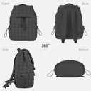 Structured Puffy Quilted Puffer Backpack, 7 Pockets & Tablet Compartment for Travel, Metal Buckle & Drawstring Closure, Black