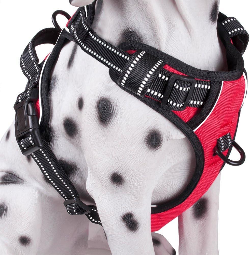 PoyPet No Pull Dog Harness, Reflective Comfortable Vest Harness with Front & Back 2 Leash Attachments and Easy Control Handle Adjustable Soft Padded Pet Vest for Small to Large Dogs (Red,M) (Medium)