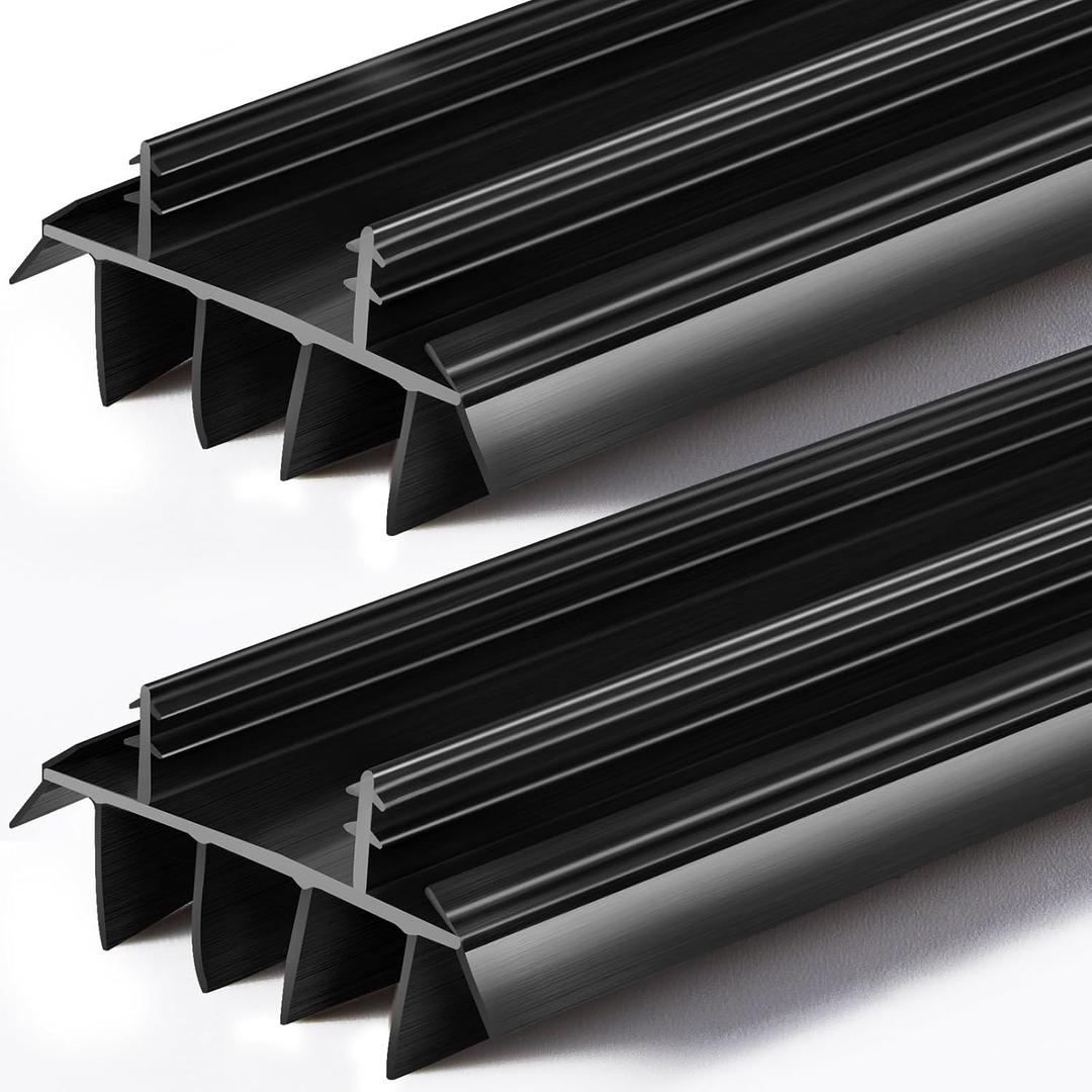 Pushglossy 2 Pcs Kerf Style Door Bottom 36" Long 1 3/4" Wide Replacement Threshold Seal with Vinyl Fins Weatherstrip Draft Stopper for Interior Exterior Doors(Black)
