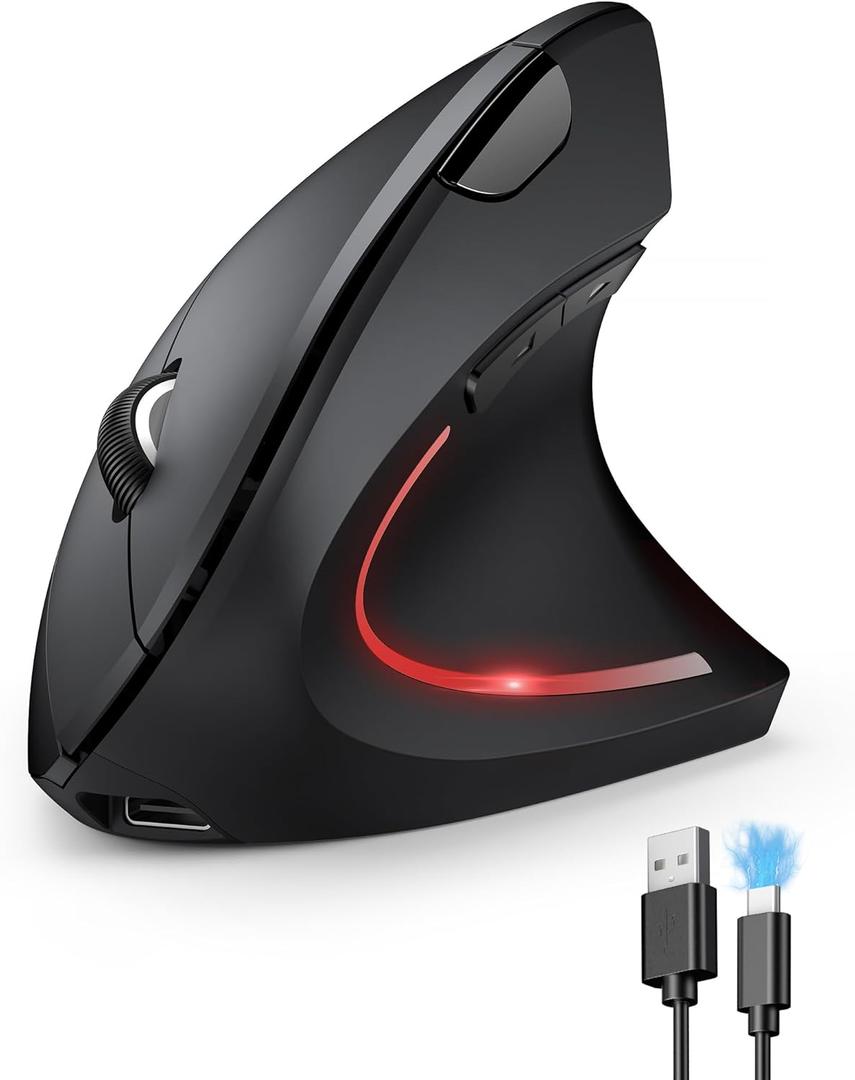 TECKNET Ergonomic Mouse, Rechargeable Vertical Ergo Mouse Wireless 800-4800 Levels 5 Adjustable DPI, Silent 2.4GHz Optical Carpal Tunnel Mouse for Right Hand, USB Wireless Mice for Laptop, PC (Black)